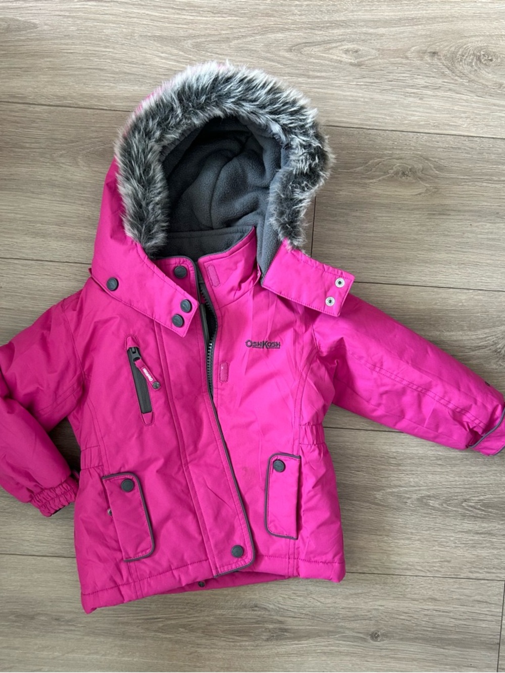 OshKosh B'gosh Hot Pink Girls Winter Coat with Faux Fur Hood 2T